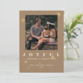 Rustic Gold Joyful Two Photo met kerstmis Feestdagenkaart (Staand voorkant)