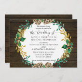Rustic Gold kerstpine Cone Greenery Wedding Kaart (Voorkant / Achterkant)