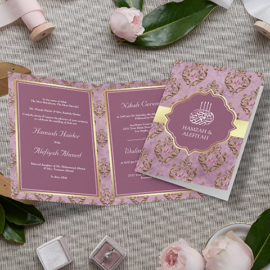  Rustic Gold Lavender Damask Muslim Weduwen