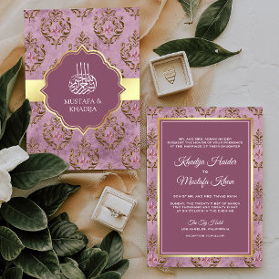 Rustic Gold Lavender Damask Muslim Weduwen Kaart