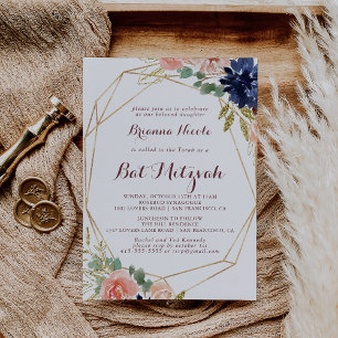 Rustic Gold Leaves Calligraphy Bat Mitzvah Kaart