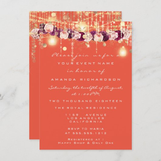 Rustic Gold Lights Jar Coral Rozen Weddenschap Kaart (Voorkant / Achterkant)