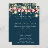 Rustic Gold Lights Jar Navy Rozen Weddenschap Kaart (Voorkant / Achterkant)