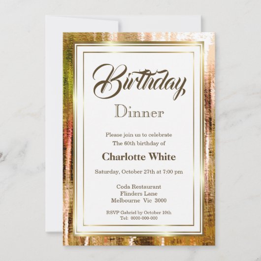Rustic Gold Lijst 60th Birthday Dinner Invitation Kaart (Voorkant)