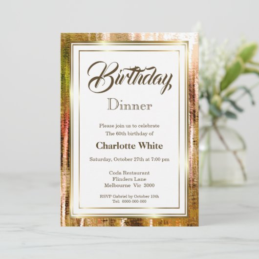 Rustic Gold Lijst 60th Birthday Dinner Invitation Kaart (Staand voorkant)