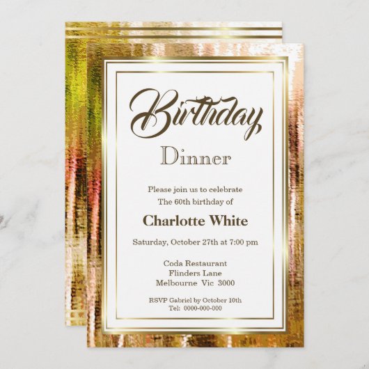 Rustic Gold Lijst 60th Birthday Dinner Invitation Kaart (Voorkant / Achterkant)