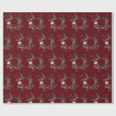 Rustic Gold Lijst Berry Pinecone Wreater Kerstmis Cadeaupapier (Vlak)