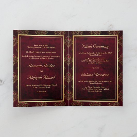 Rustic Gold Maroon Red Damask Muslim Wedding (Binnen)