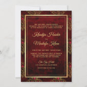 Rustic Gold Maroon Red Damask Muslim Wedding Kaart (Achterkant)