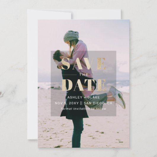 Rustic Gold Minimal Modern Photo Save The Date (Voorkant)
