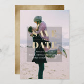 Rustic Gold Minimal Modern Photo Save The Date (Voorkant / Achterkant)