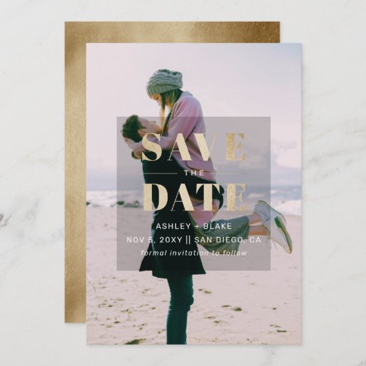 Rustic Gold Minimal Modern Photo Save The Date (Voorkant / Achterkant)