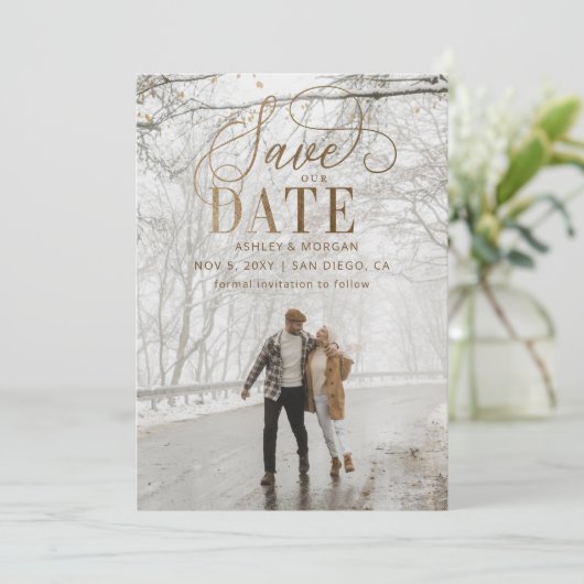 Rustic Gold Minimal Modern Photo Save The Date (Staand voorkant)