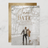 Rustic Gold Minimal Modern Photo Save The Date (Voorkant / Achterkant)