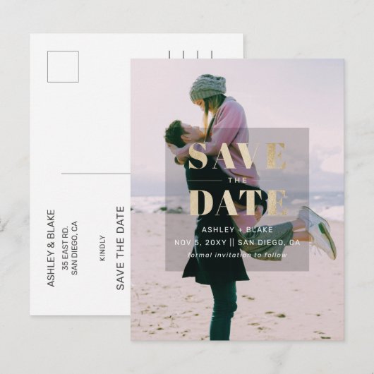 Rustic Gold Modern Minimalist Photo Save the Date Aankondigingskaart (Voorkant / Achterkant)