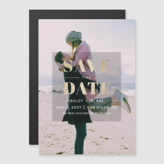 Rustic Gold Modern Minimalist Photo Save the Date Magnetische Uitnodiging