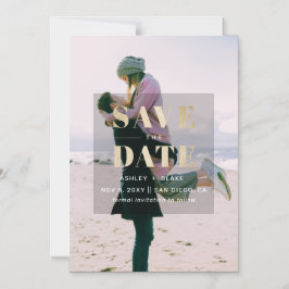 Rustic Gold Modern Minimalist Photo Save the Date Magnetische Uitnodiging