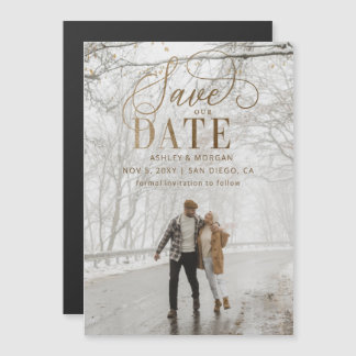 Rustic Gold Modern Minimalist Photo Save the Date Magnetische Uitnodiging