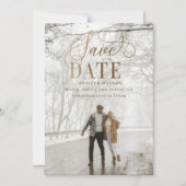 Rustic Gold Modern Minimalist Photo Save the Date Magnetische Uitnodiging (Voorkant)