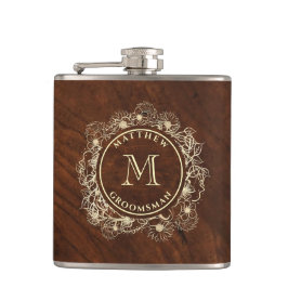 Rustic Gold Monogram Groomsman Heupfles