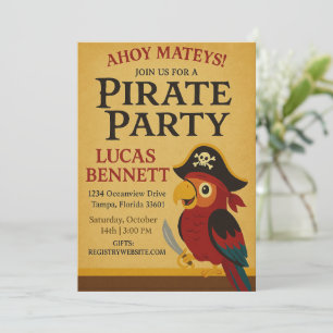 Rustic Gold Nautical Pirate Parrot Verjaardag Kaart