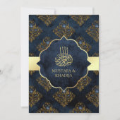Rustic Gold Navy Blue Damask Muslim Wedding Kaart (Voorkant)