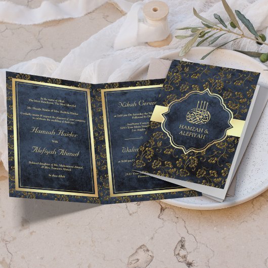 Rustic Gold Navy Blue Filigree Muslim Wedding