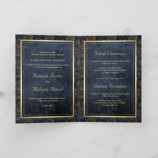 Rustic Gold Navy Blue Filigree Muslim Wedding (Binnen)