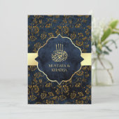 Rustic Gold Navy Blue Filigree Muslim Wedding Kaart (Staand voorkant)