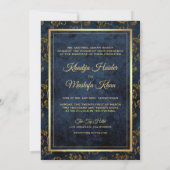 Rustic Gold Navy Blue Filigree Muslim Wedding Kaart (Achterkant)