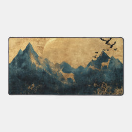 Rustic Gold & Navy Mountain Desk Mat