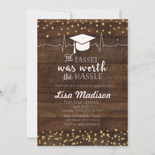 Rustic Gold Nursing Graduation Party Uitnodiging (Voorkant)