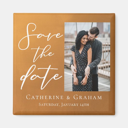 Rustic Gold Paar Foto Herfst Save the Date Magneet (Voorkant)