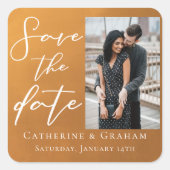 Rustic Gold Paar Foto Herfst Save the Date Vierkante Sticker (Voorkant)