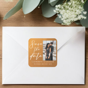 Rustic Gold Paar Foto Herfst Save the Date Vierkante Sticker