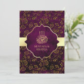  Rustic Gold Paars Filigree Muslim Wedding Kaart (Staand voorkant)
