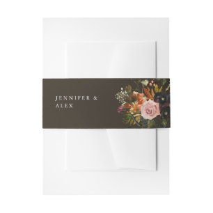 Rustic Gold, Paarse & Blush Pink Floral 4 v2 Bruin Uitnodigingen Wikkel