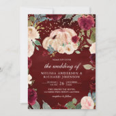 Rustic Gold Peach Floral Pumpkin Burgundy Wedding Kaart (Voorkant)