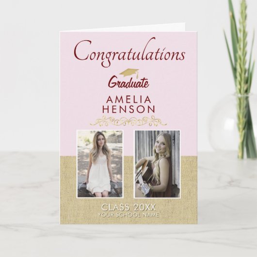 Rustic Gold Pink 2022 Afstuderen 2 Foto Afstuderen Kaart (Voorkant)