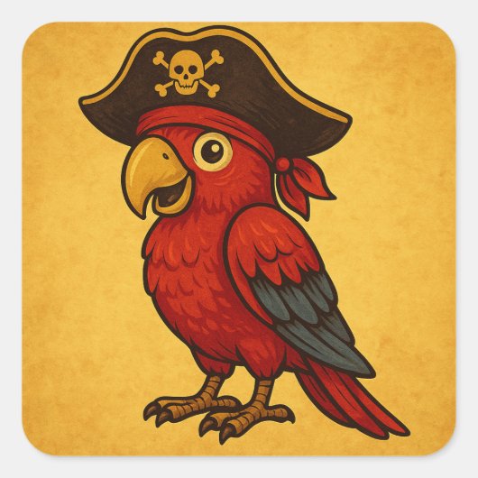 Rustic Gold Pirate Parrot Vierkante Sticker (Voorkant)