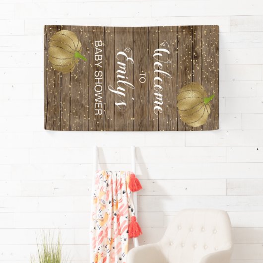 Rustic Gold Pumpkin Barn Wood Baby shower Welkom Spandoek (Insitu)