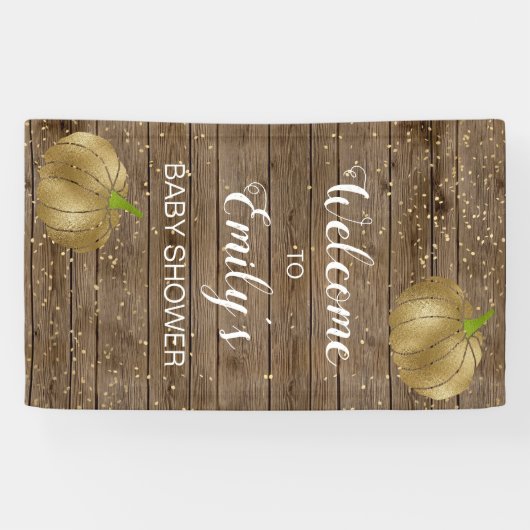 Rustic Gold Pumpkin Barn Wood Baby shower Welkom Spandoek (Horizontaal)