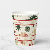  Rustic Gold & Red Snowflakes patroon Papieren Bekers (Achterkant)