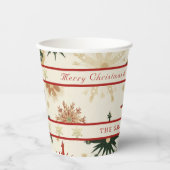  Rustic Gold & Red Snowflakes patroon Papieren Bekers (Voorkant)