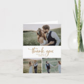Rustic Gold Script 3 Foto collage vouwbruiloft Bedankkaart (Voorkant)