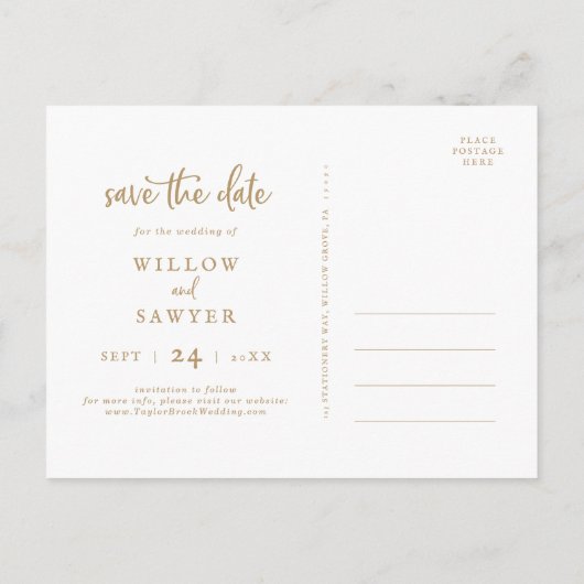 Rustic Gold Script 3 Foto slaat de datum op Uitnodiging Briefkaart (Achterkant)