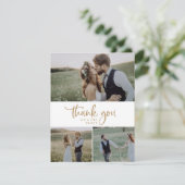 Rustic Gold Script 3 Photo Collage Wedding Bedankkaart (Staand voorkant)