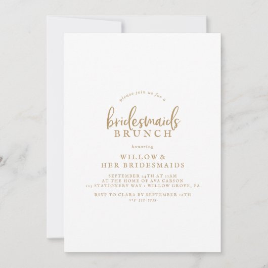 Rustic Gold Script Bridesmaids Brunch Invitation Kaart (Voorkant)
