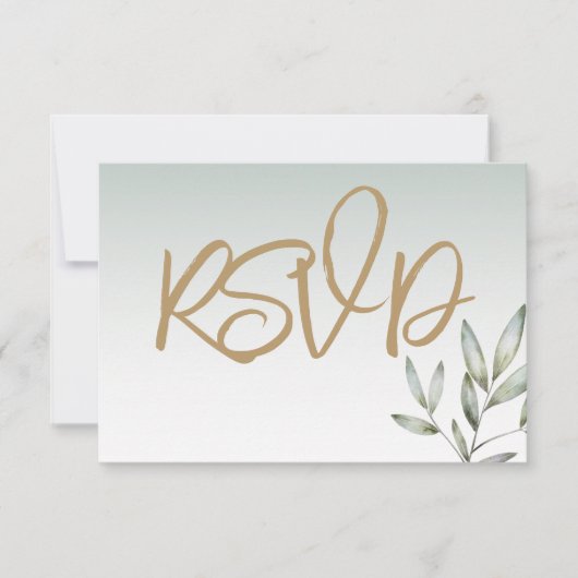 Rustic Gold Script en Sage Green Foliage Wedding RSVP Kaartje (Voorkant)