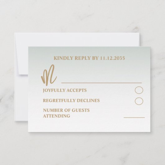 Rustic Gold Script en Sage Green Foliage Wedding RSVP Kaartje (Achterkant)